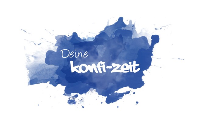 Ein blauer Farbklecks mit der Aufschrift 
