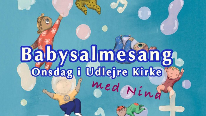 Farverige tegnefilmsbabyer, der synger til en kirkebegivenhed med titlen