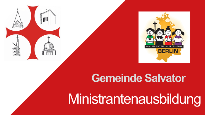 Logo für das ministerielle Ausbildungsprogramm der Gemeinde Salvator in Berlin, mit Kirchensymbolen und vielfältigen Teilnehmenden.