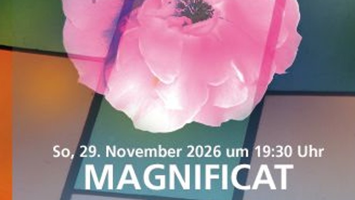 Plakat für ein Chorkonzert mit dem Titel *„Magnificat: Rose im Winter“* am 29. November 2026 mit klassischer Musik.
