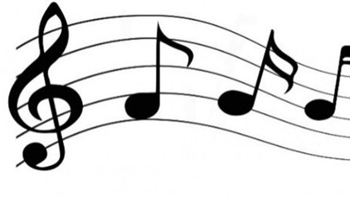 Musikalische Notation mit Violinschlüssel-Noten und einer fließenden melodischen Linie.