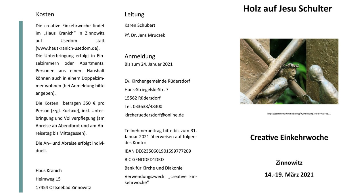 Absage Holz auf Jesu Schulter - creative Einkehrwoche