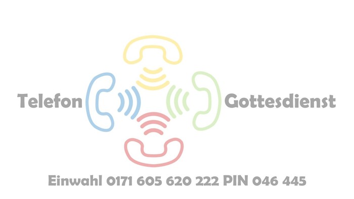 Telefondienst mit vier farbigen Hörern und Kontaktdaten