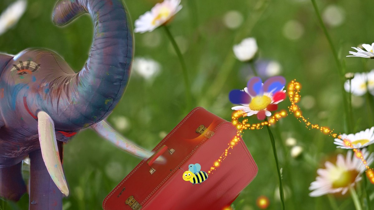 Elefant Bertolin öffnet seinen Koffer für die Wildbienen