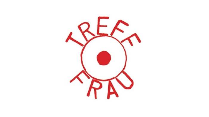 Rotes stilisiertes Logo mit dem Text **