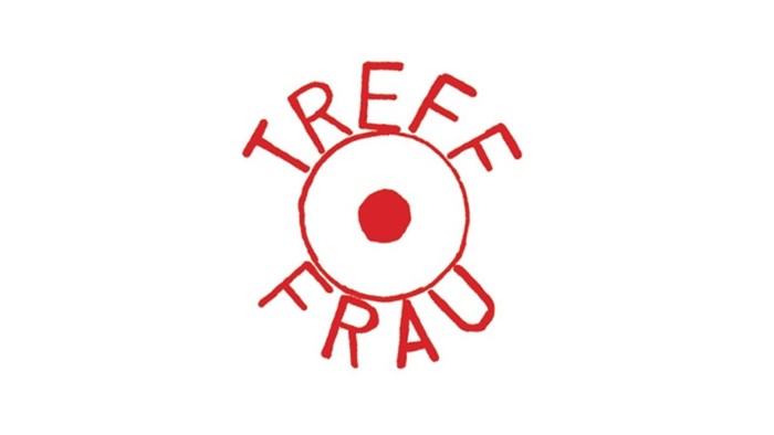 Rotes stilisiertes Logo mit dem Text **