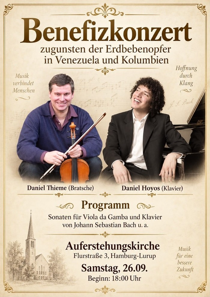 Daniel Thieme mit Bratsche und Daniel Hoyos am Flügel mit Text