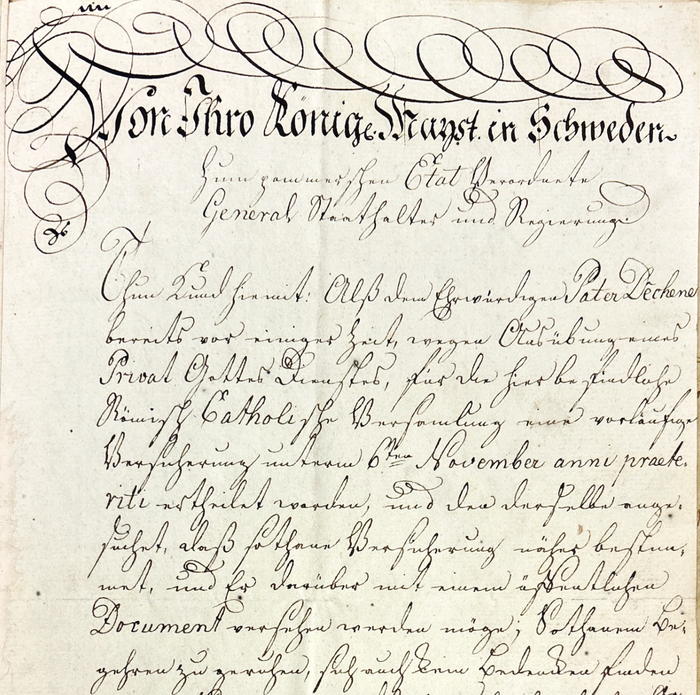 Altes Schriftstück mit geschwungenem Titel und handgeschriebenem Text.