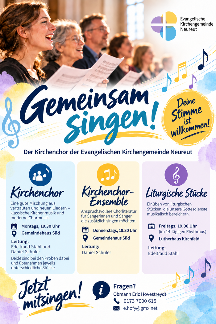 Flyer, der über die unterschiedlichen Kirchenchormöglichkeiten informiert.