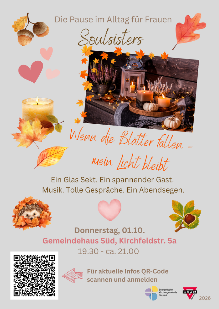 Einladung zu Soulsisters am 01.10.2026 ins Gemeindehaus Süd zum Thema 