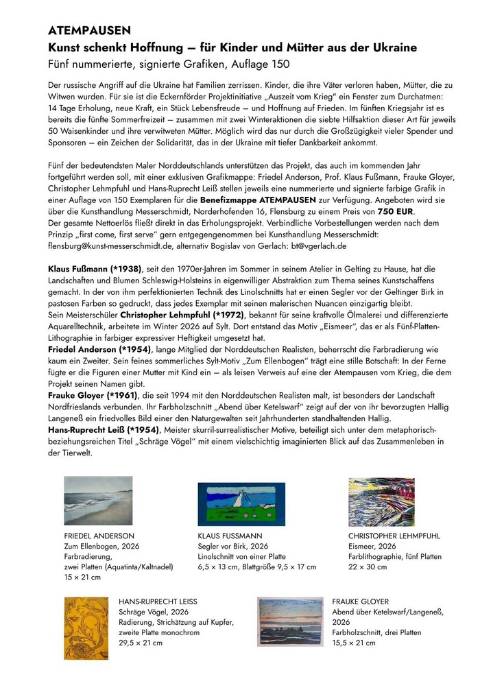 Information zur Benefizmappe mit fünf Grafiken zugunsten ukrainischer Kinder