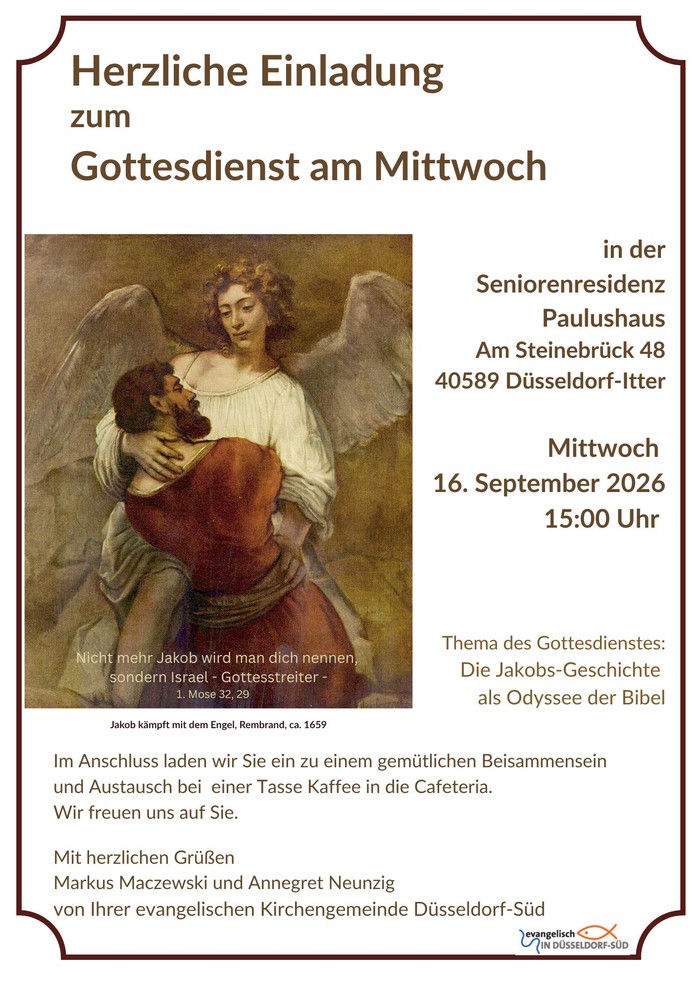 Jakob und ein Engel auf einem Gottesdienst Plakat