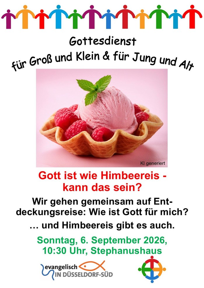 Himbeereis in Waffel auf dem Plakat für den Jung und Alt Gottesdienst