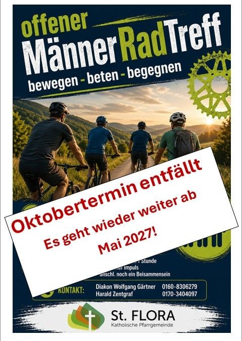 Männerradtreff Oktober 2026 entfällt