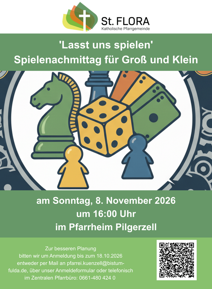 Spielenachmittag Pfarrheim Pilgerzell 08.11.2026 um 16 Uhr