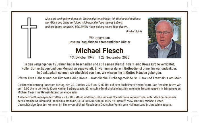 Todesanzeige für Michael Flesch mit Foto