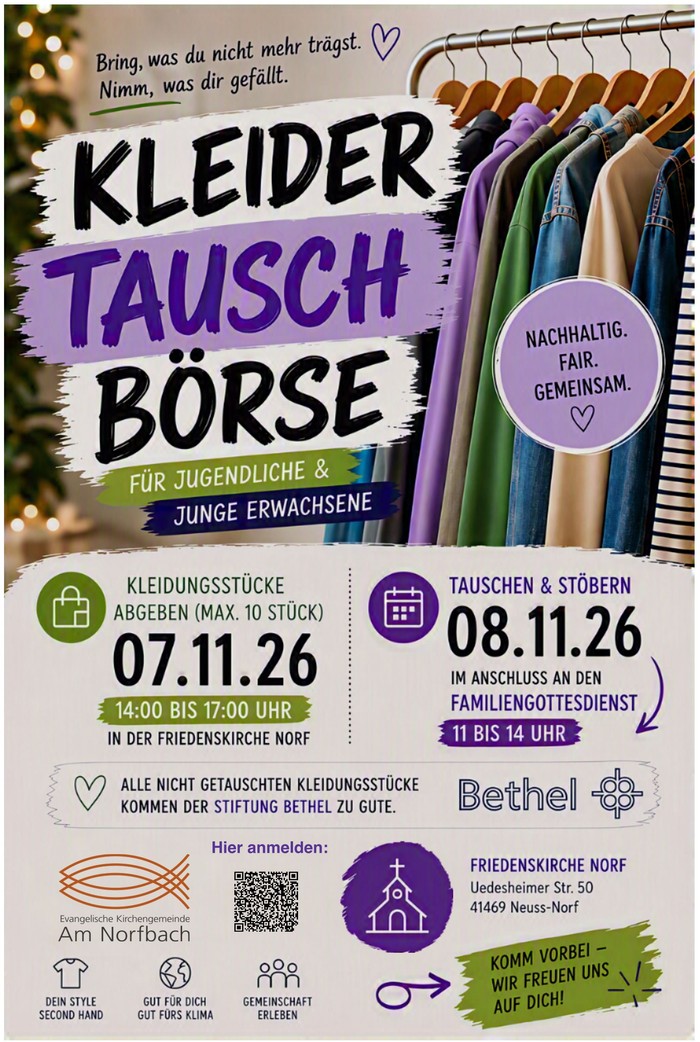 Kleidertausch-Event für Jugendliche und junge Erwachsene mit nachhaltigem, fairem und gemeinschaftsorientiertem Kleidungsaustausch.