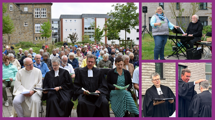 Hier ist eine Kollage Bildern vom Verabschiedungsgottesdienst von Pfarrerin Andrea Klausmann.
