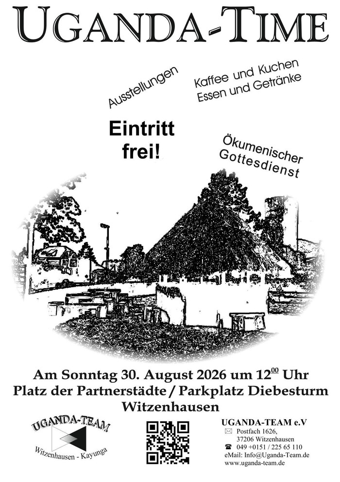Auf dem Bild ist der Platz der Partnerstädte gezeichnet mit der Uganda-Hütte und Sitzplätzen.