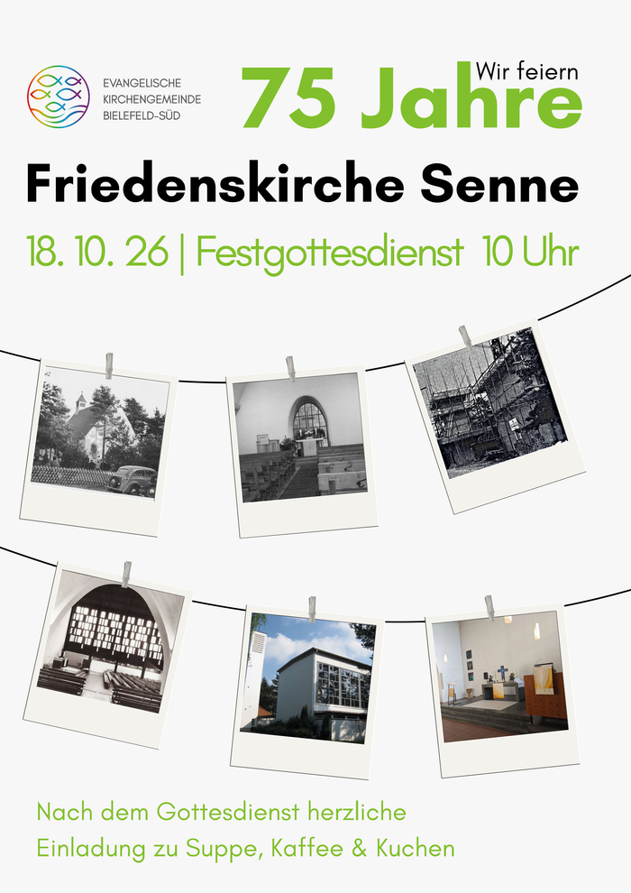 Einladungsplakat mit Fotos an einer Wäscheleine