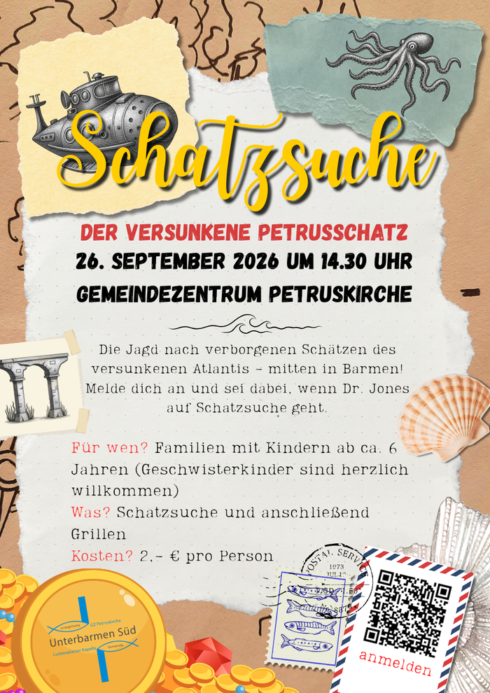 „Eine Schatzsuche für Familien in Barmen zum Thema versunkenes Atlantis am 26. September 2026.“