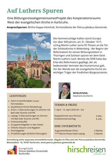 Auf Luthers Spuren Infos zur Bildungsreise Auf Luthers Spuren Infos zur Bildungsreise