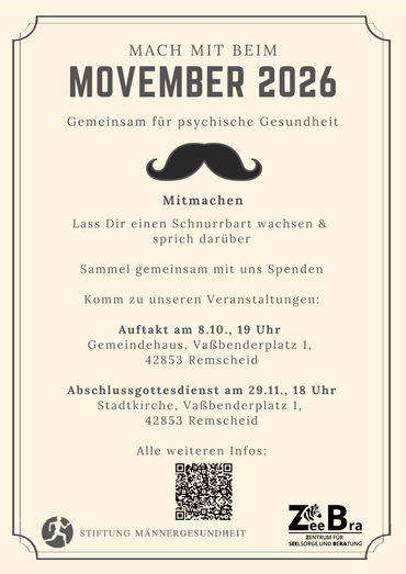 Ein Plakat mit einem gezeichneten Schnurbart als Blickfang und Text darum herum
