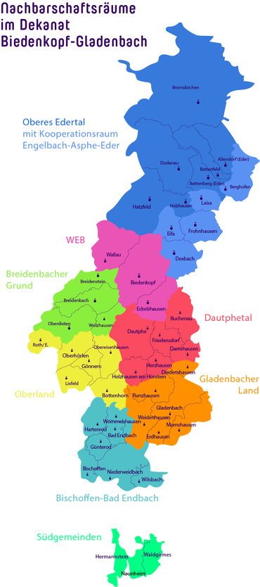 Die Kirchengemeinden in den Nachbarschaftsräumen des Dekanats nehmen 2026 und 2027 neue Rechtsformen an. (Grafik: Dekanat BiG /Jenna Stein)