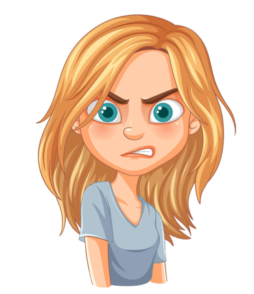 Tegneseriefigur af vred pige