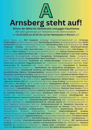 Plakat mit der Liste der beteiligten Gemeinden, Vereine, Firmen etc.
